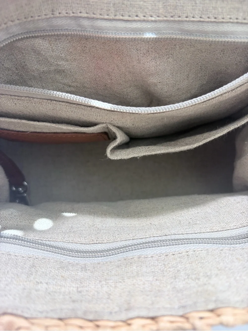 Woven Straw Tote Handbag with Brown Leather Trim
